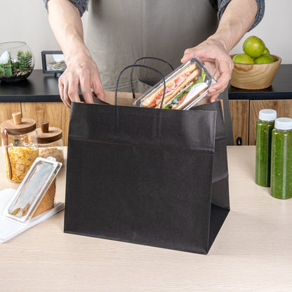 Saving Nature Black Paper Retail Bag - with Handles - 12 1/2" x 8 1/4" x 11 1/4" - 100 count box