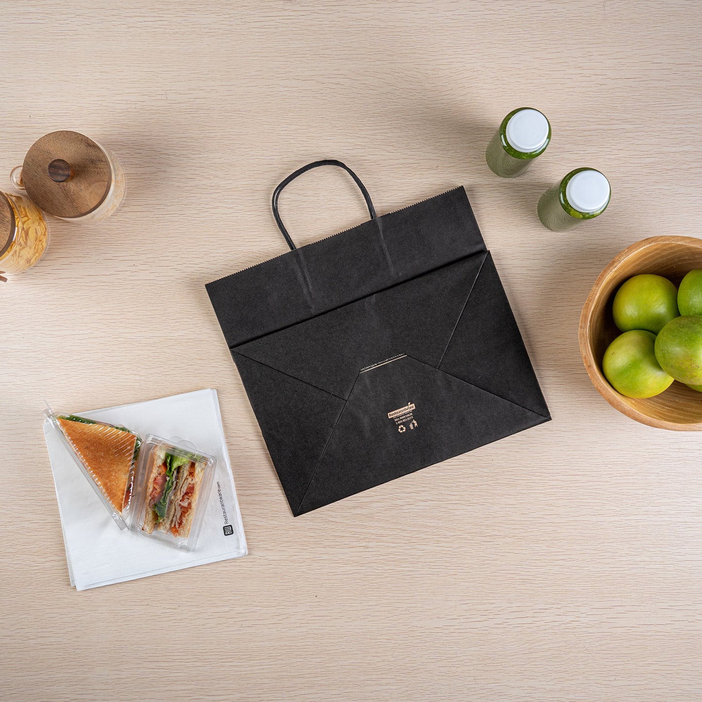 Saving Nature Black Paper Retail Bag - with Handles - 12 1/2" x 8 1/4" x 11 1/4" - 100 count box