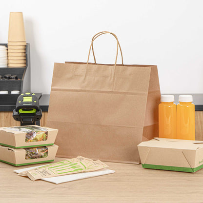 Saving Nature Kraft Paper Retail Bag - with Handles - 12 1/2" x 8 1/4" x 11 1/4" - 100 count box