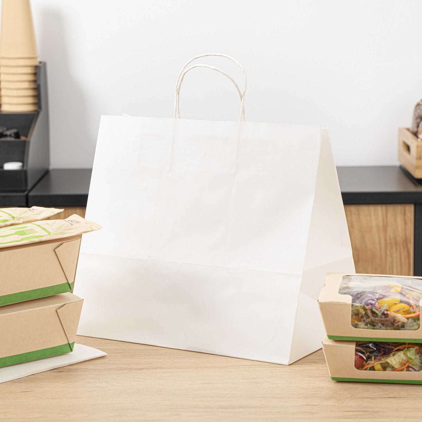 Saving Nature White Paper Retail Bag - with Handles - 12 1/2" x 8 1/4" x 11 1/4" - 100 count box