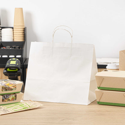 Saving Nature White Paper Retail Bag - with Handles - 12 1/2" x 8 1/4" x 11 1/4" - 100 count box