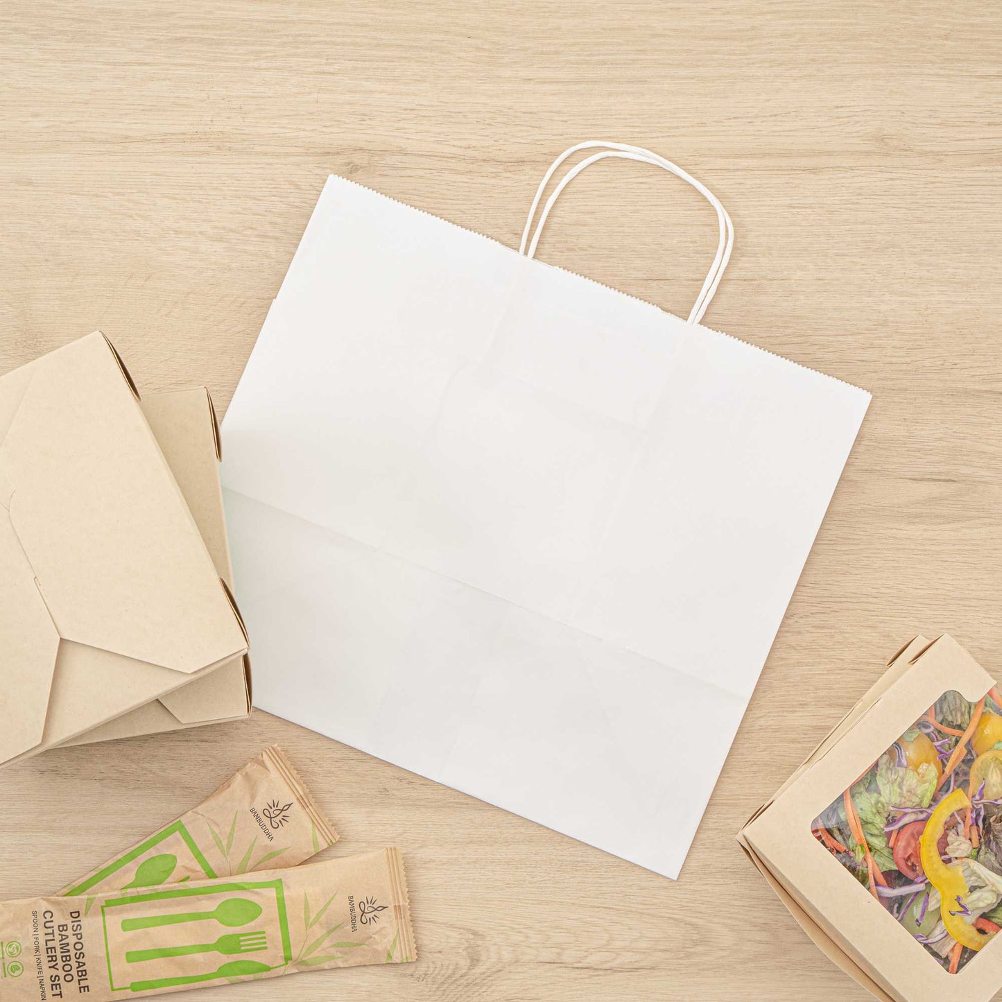 Saving Nature White Paper Retail Bag - with Handles - 12 1/2" x 8 1/4" x 11 1/4" - 100 count box