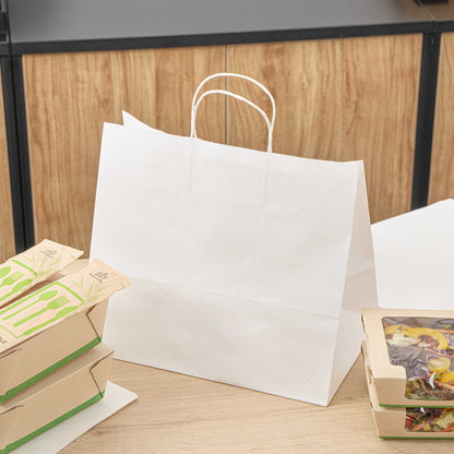Saving Nature White Paper Retail Bag - with Handles - 12 1/2" x 8 1/4" x 11 1/4" - 100 count box