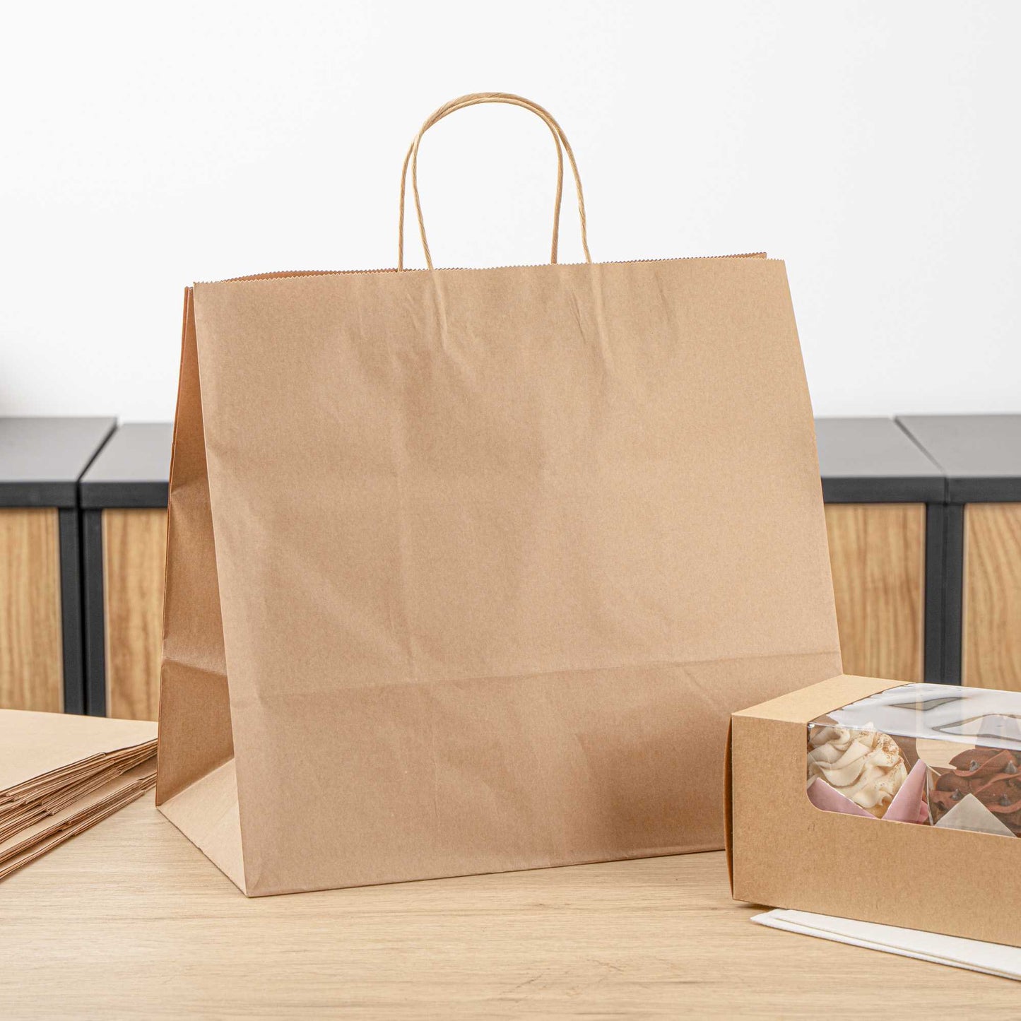 Saving Nature Kraft Paper Retail Bag - with Handles - 14 1/4" x 8 1/4" x 13 1/4" - 100 count box