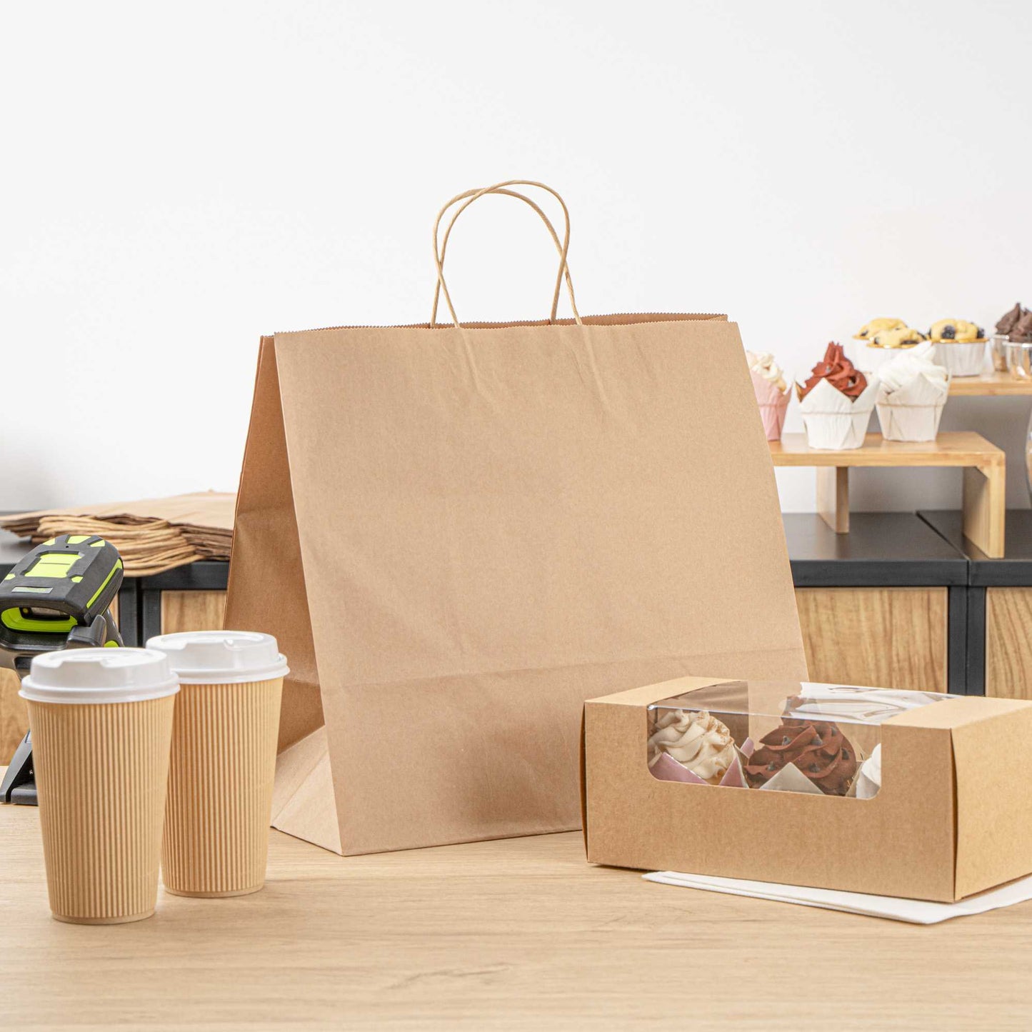 Saving Nature Kraft Paper Retail Bag - with Handles - 14 1/4" x 8 1/4" x 13 1/4" - 100 count box
