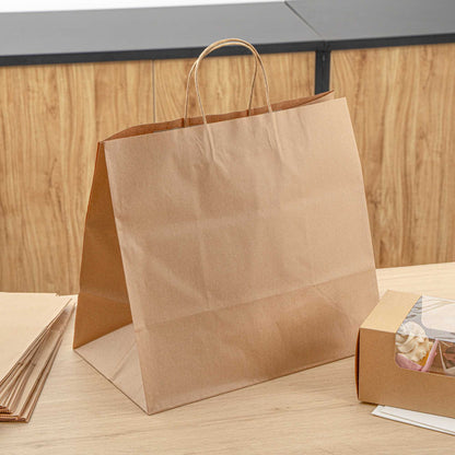 Saving Nature Kraft Paper Retail Bag - with Handles - 14 1/4" x 8 1/4" x 13 1/4" - 100 count box