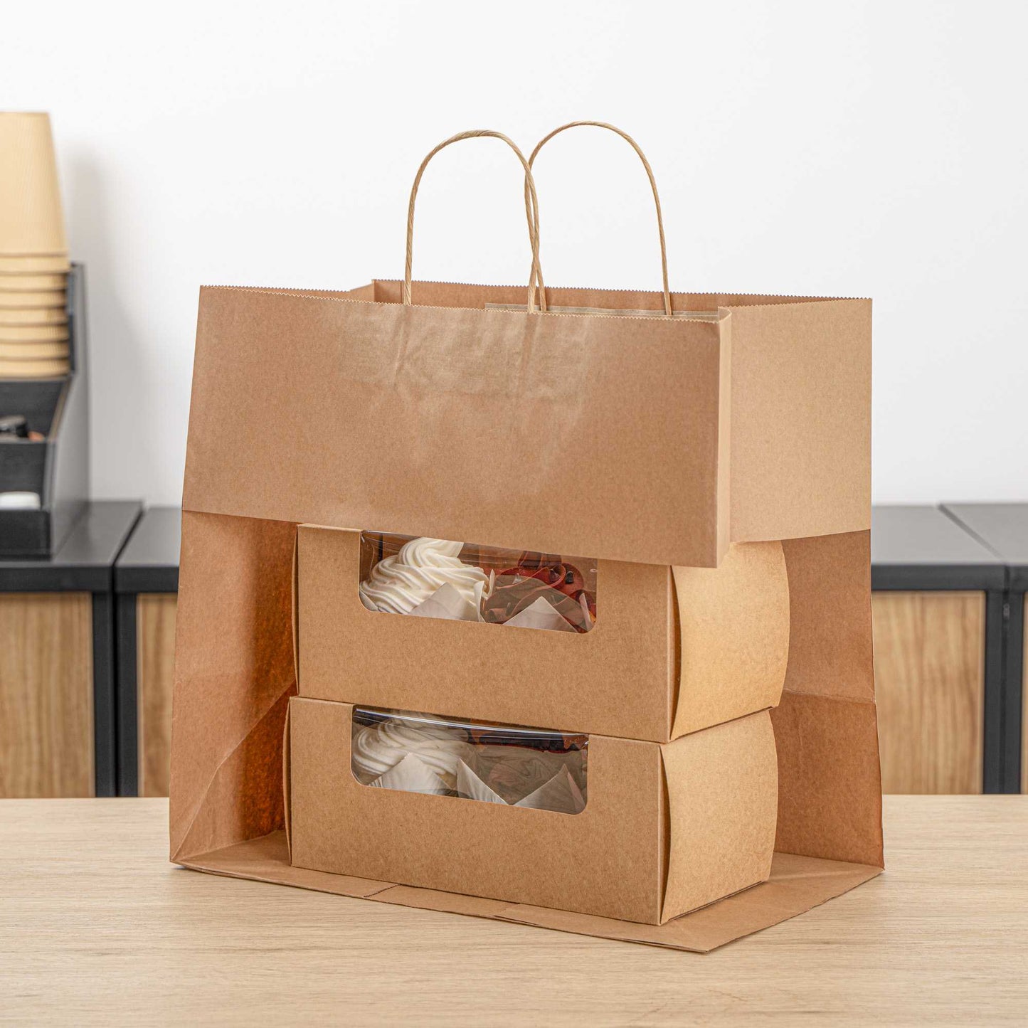 Saving Nature Kraft Paper Retail Bag - with Handles - 14 1/4" x 8 1/4" x 13 1/4" - 100 count box