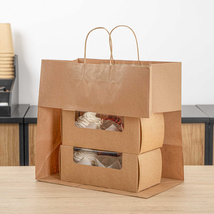 Saving Nature Kraft Paper Retail Bag - with Handles - 14 1/4" x 8 1/4" x 13 1/4" - 100 count box