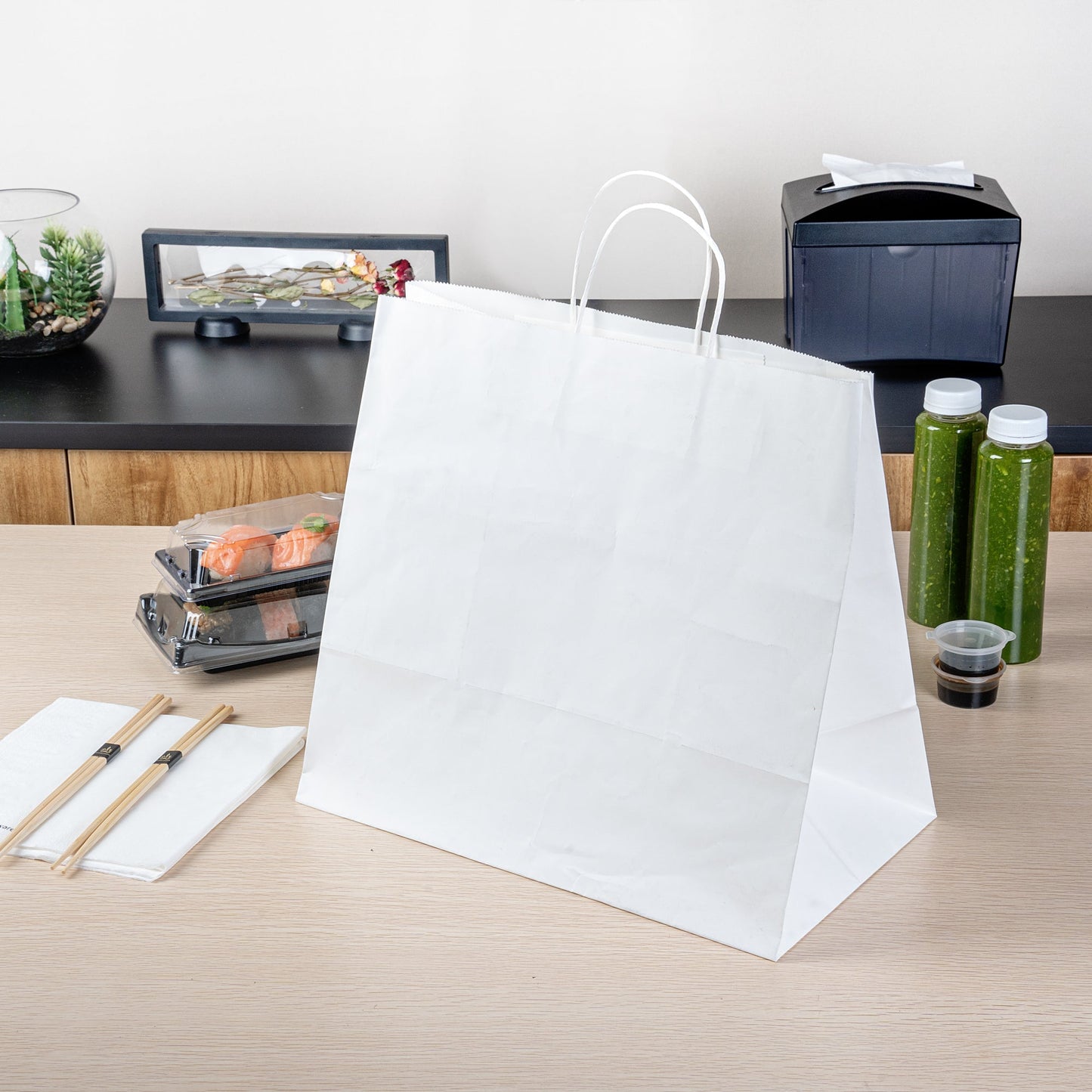 Saving Nature White Paper Retail Bag - with Handles - 14 1/4" x 8 1/4" x 13 1/4" - 100 count box