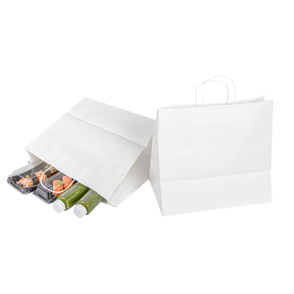 Saving Nature White Paper Retail Bag - with Handles - 14 1/4" x 8 1/4" x 13 1/4" - 100 count box