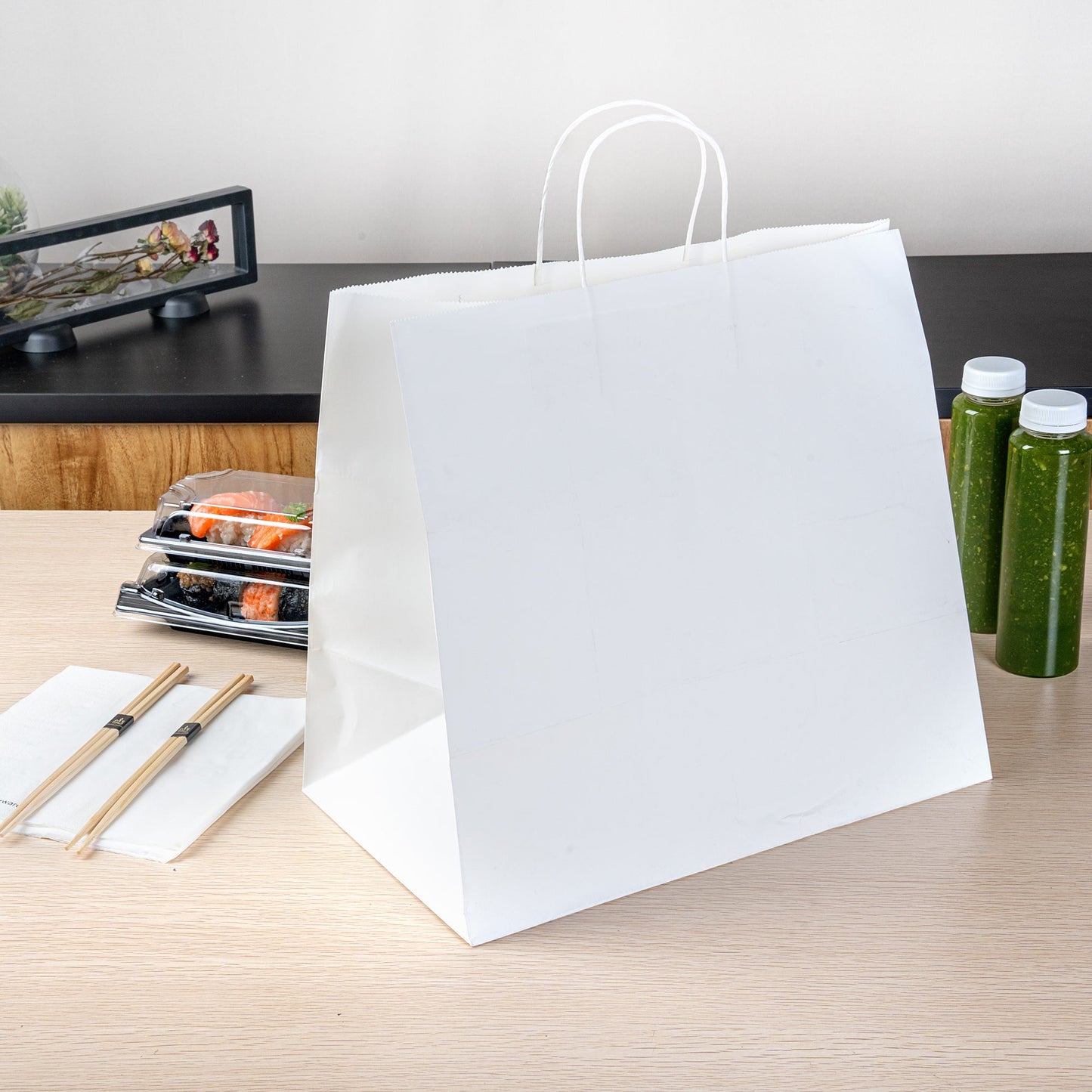 Saving Nature White Paper Retail Bag - with Handles - 14 1/4" x 8 1/4" x 13 1/4" - 100 count box