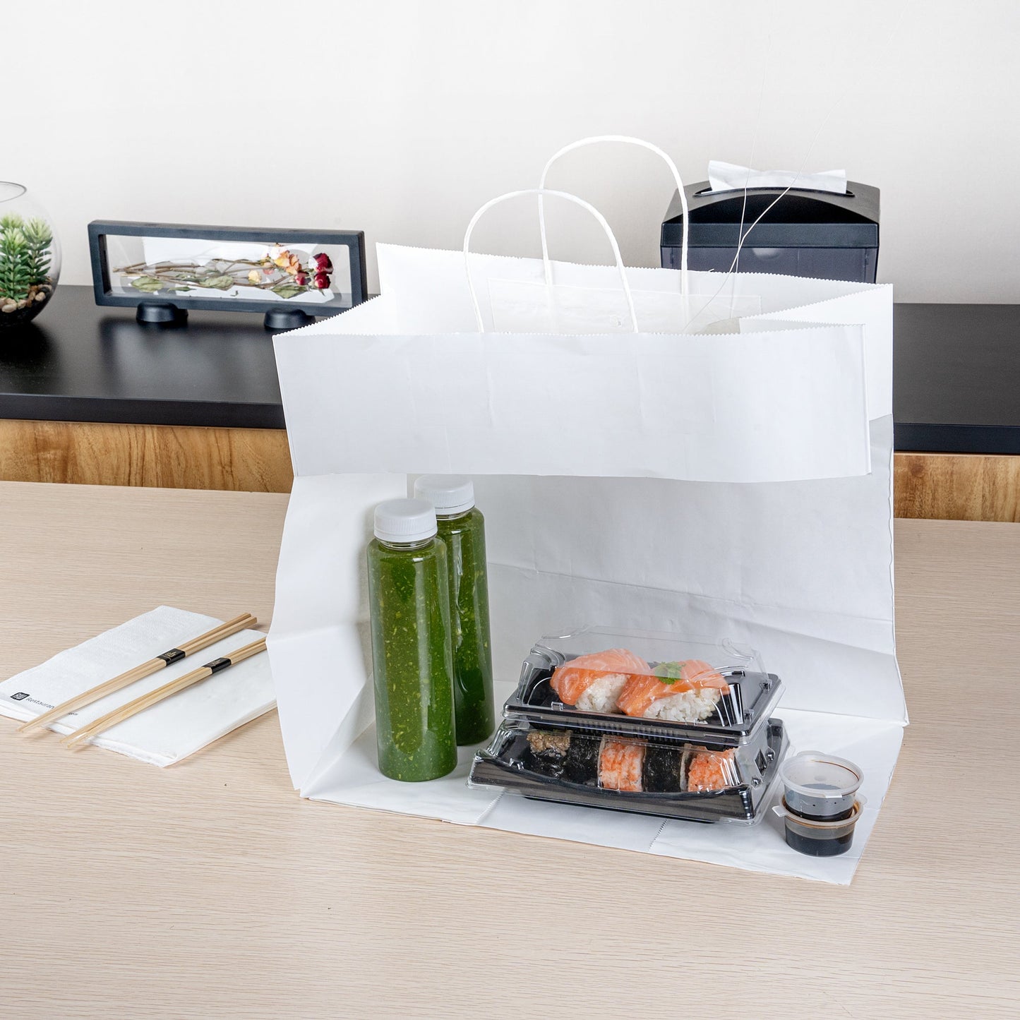 Saving Nature White Paper Retail Bag - with Handles - 14 1/4" x 8 1/4" x 13 1/4" - 100 count box