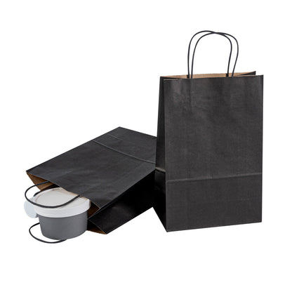 Saving Nature Black Paper Retail Bag - with Handles - 7 3/4" x 4" x 11 1/2" - 100 count box