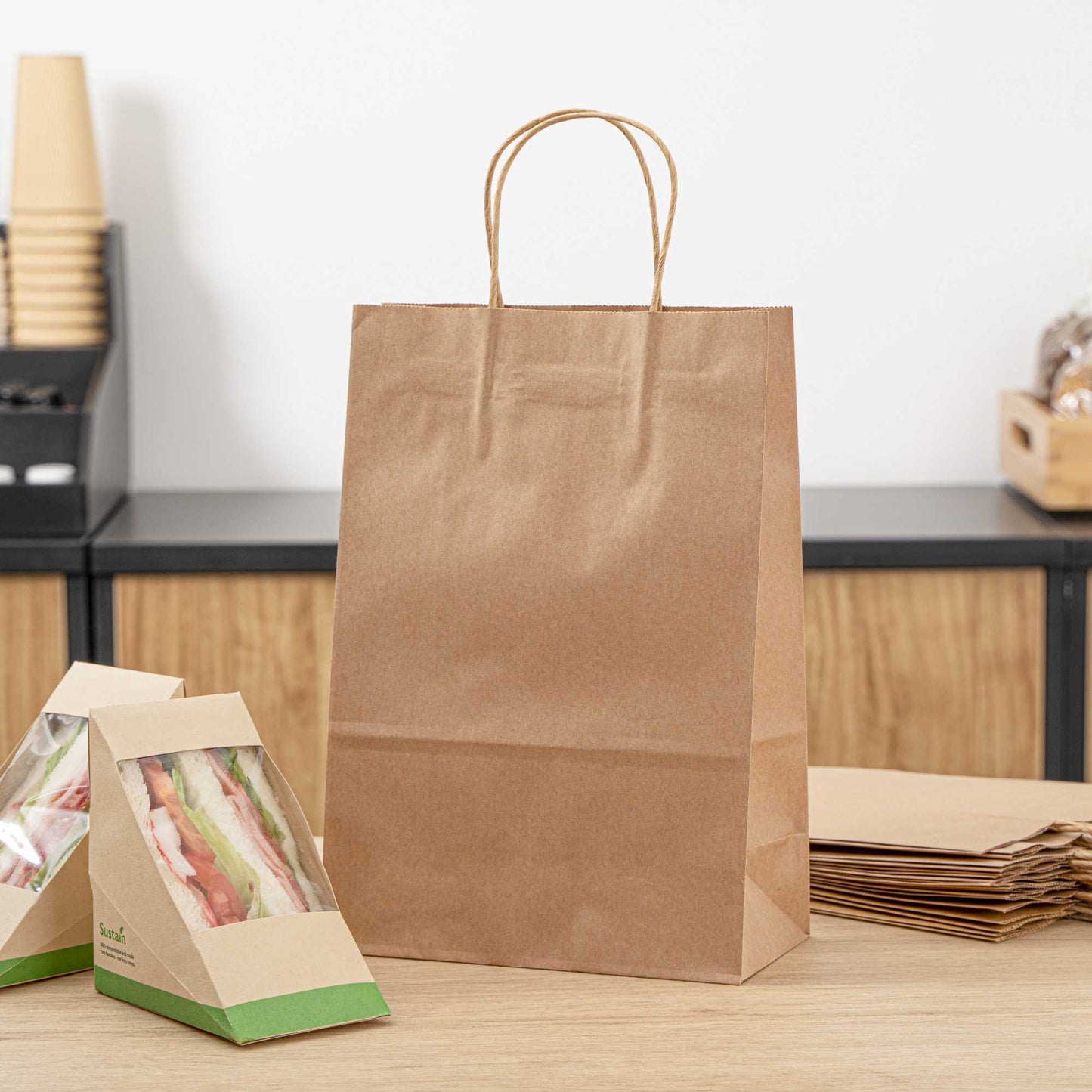 Saving Nature Kraft Paper Retail Bag - with Handles - 7 3/4" x 4" x 11 1/2" - 100 count box