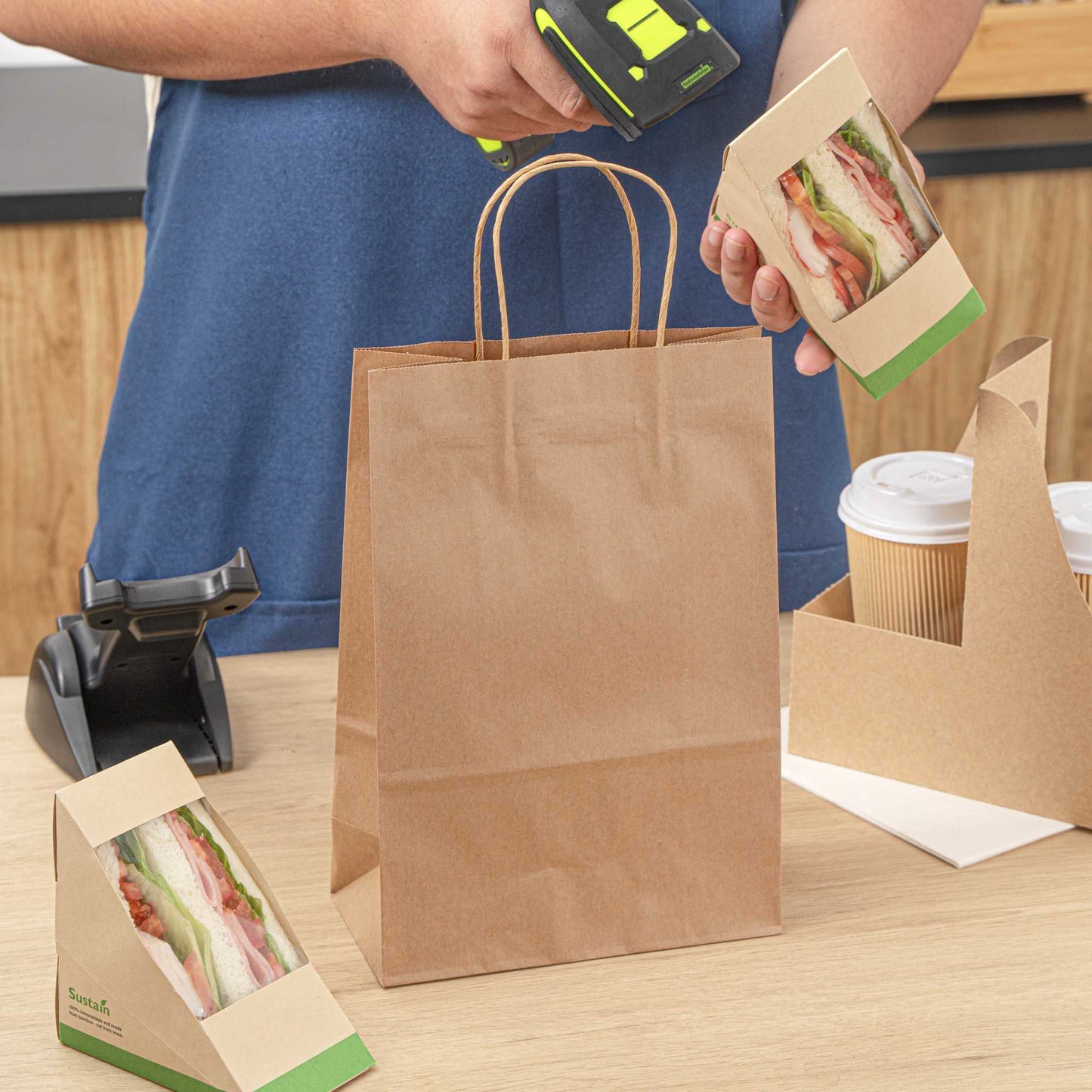 Saving Nature Kraft Paper Retail Bag - with Handles - 7 3/4" x 4" x 11 1/2" - 100 count box