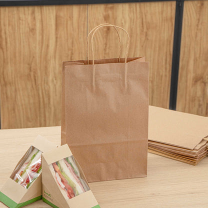 Saving Nature Kraft Paper Retail Bag - with Handles - 7 3/4" x 4" x 11 1/2" - 100 count box