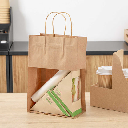 Saving Nature Kraft Paper Retail Bag - with Handles - 7 3/4" x 4" x 11 1/2" - 100 count box