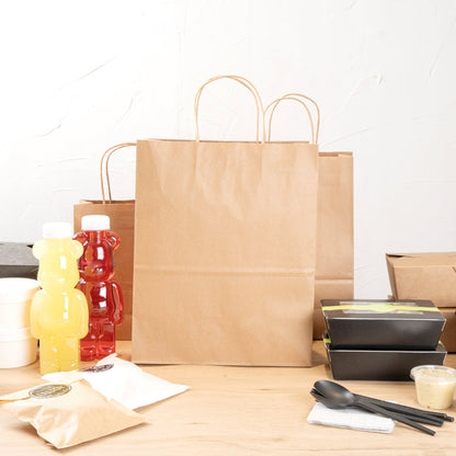 Saving Nature Kraft Paper Retail Bag - with Handles - 10 1/4" x 5 1/2" x 12 1/2" - 100 count box