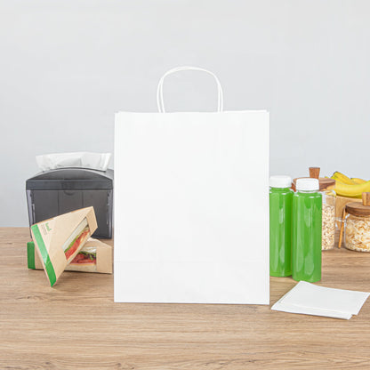 Saving Nature White Paper Retail Bag - with Handles - 10 1/4" x 5 1/2" x 12 1/2" - 100 count box