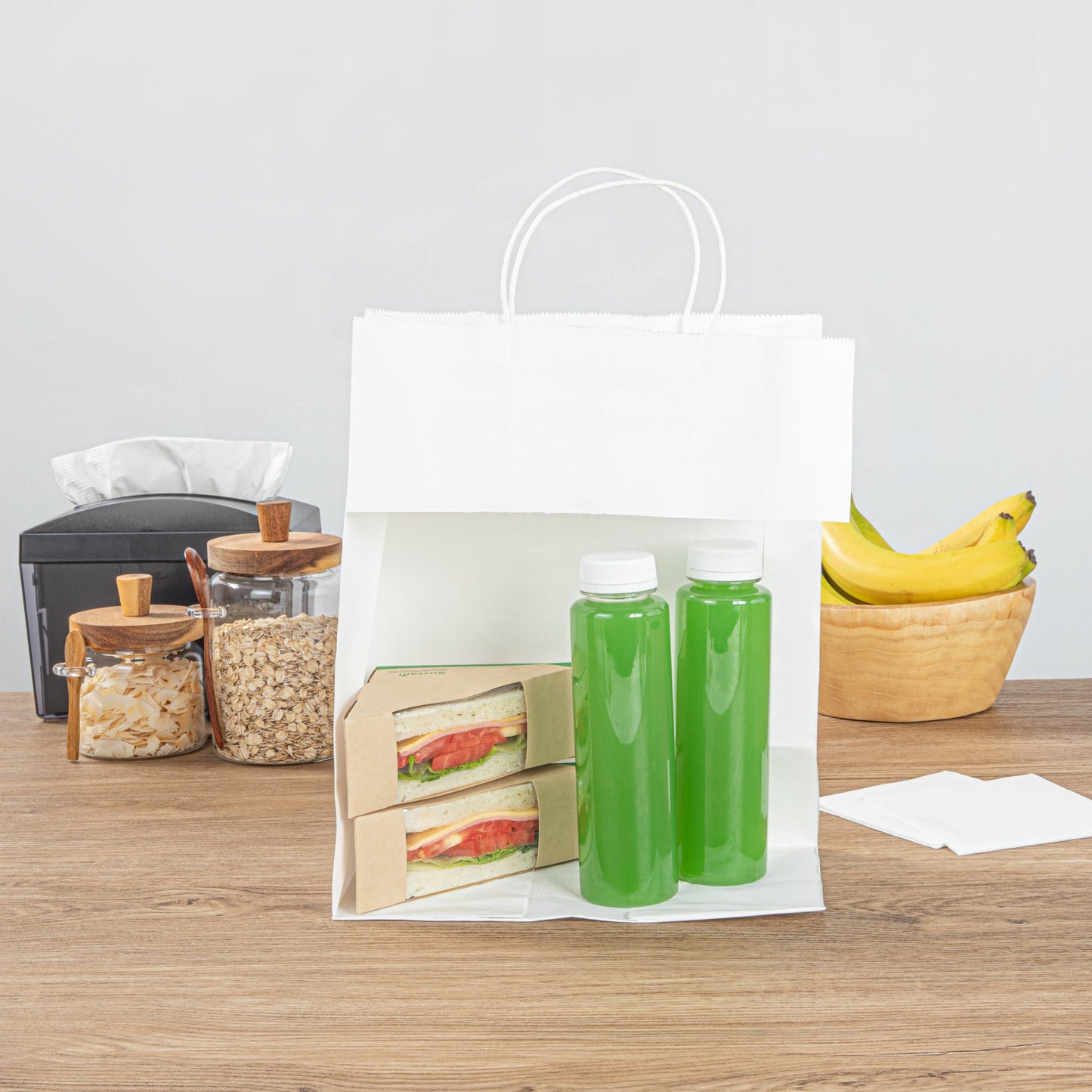 Saving Nature White Paper Retail Bag - with Handles - 10 1/4" x 5 1/2" x 12 1/2" - 100 count box