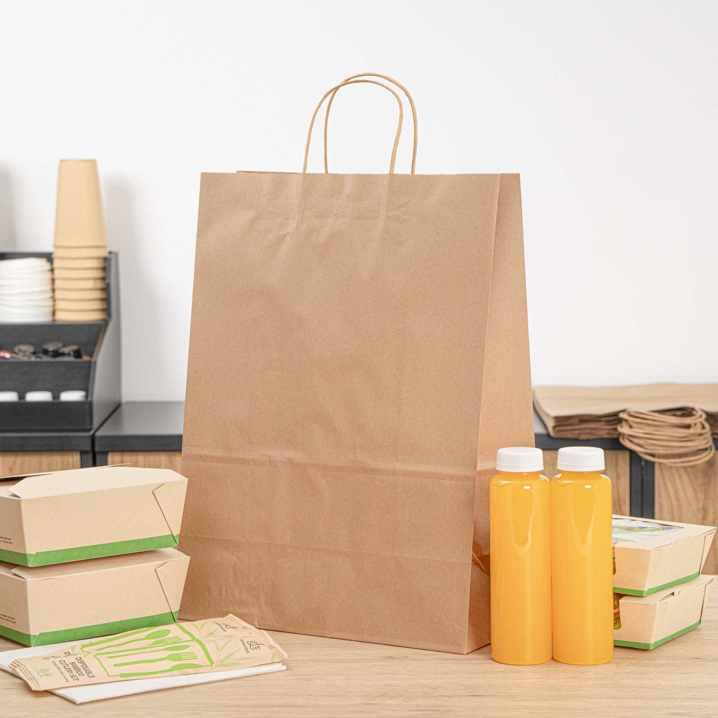 Saving Nature Kraft Paper Retail Bag - with Handles - 12 1/2" x 6 1/4" x 17" - 100 count box