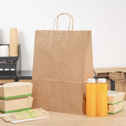 Saving Nature Kraft Paper Retail Bag - with Handles - 12 1/2" x 6 1/4" x 17" - 100 count box