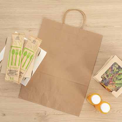 Saving Nature Kraft Paper Retail Bag - with Handles - 12 1/2" x 6 1/4" x 17" - 100 count box