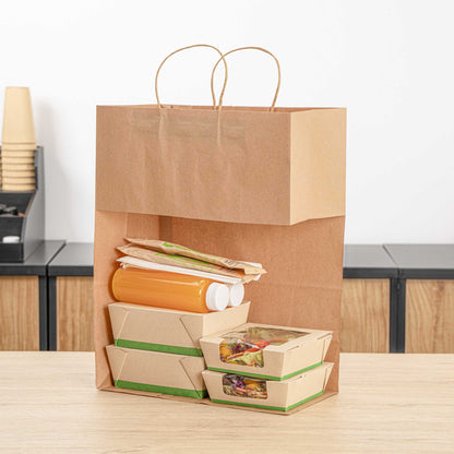 Saving Nature Kraft Paper Retail Bag - with Handles - 12 1/2" x 6 1/4" x 17" - 100 count box