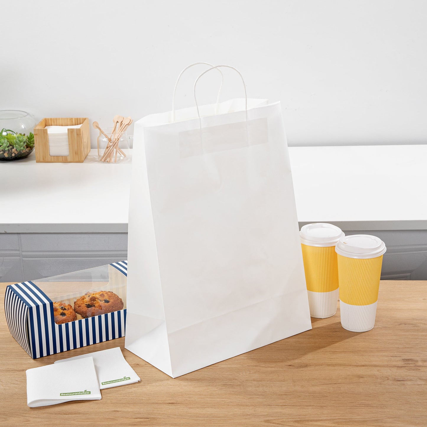 Saving Nature White Paper Retail Bag - with Handles - 12 1/2" x 6 1/4" x 17" - 100 count box