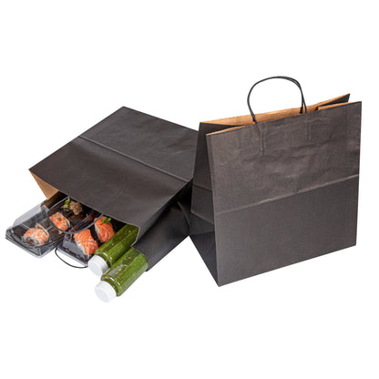 Saving Nature Black Paper Retail Bag - with Handles - 12 1/2" x 6 1/4" x 12 1/4" - 100 count box