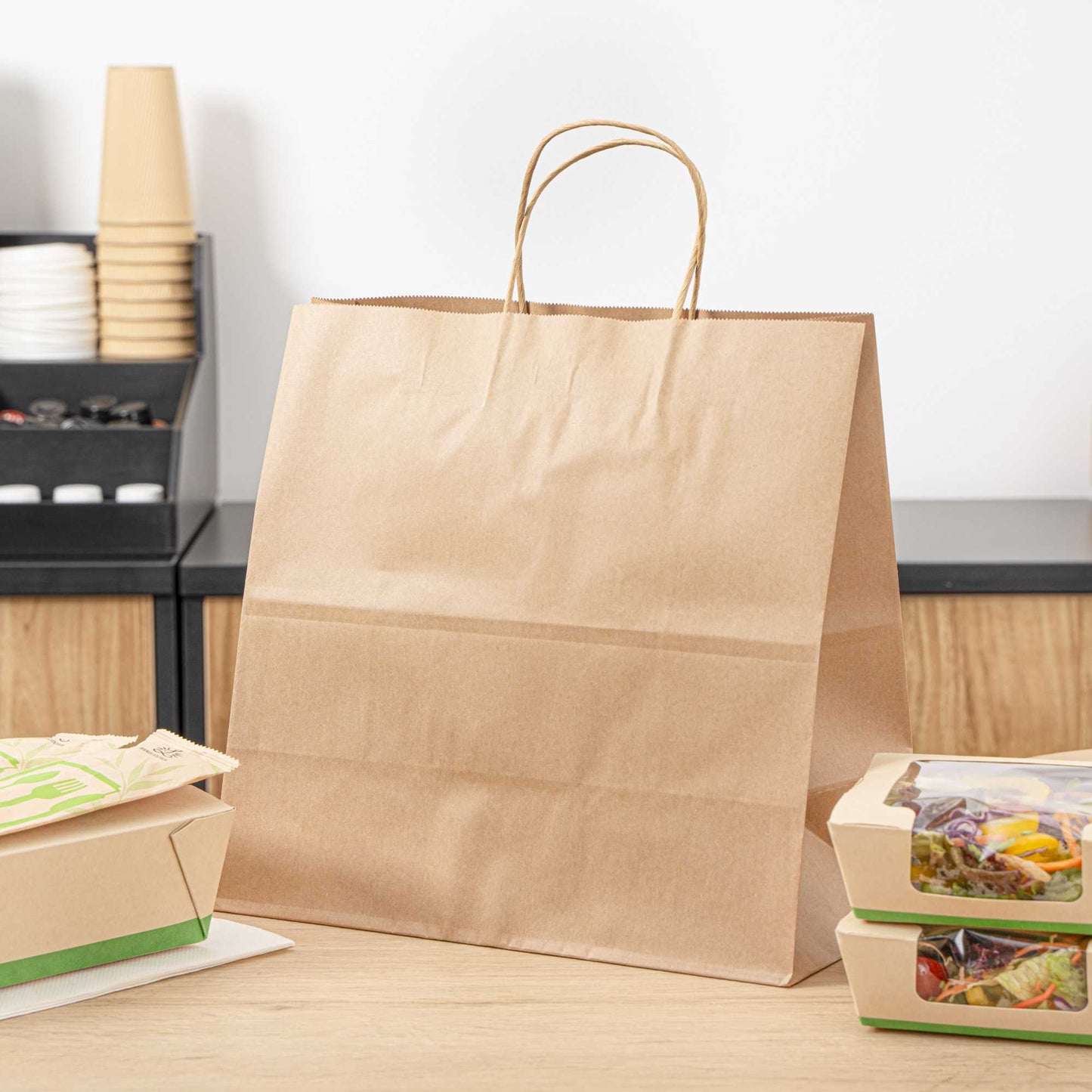 Saving Nature Kraft Paper Retail Bag - with Handles - 12 1/2" x 6 1/4" x 12 1/4" - 100 count box