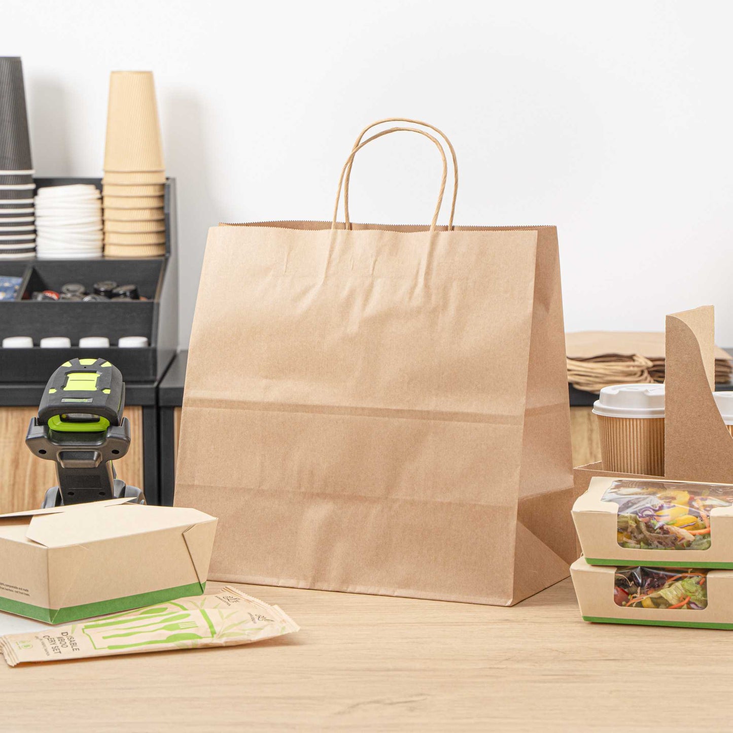 Saving Nature Kraft Paper Retail Bag - with Handles - 12 1/2" x 6 1/4" x 12 1/4" - 100 count box