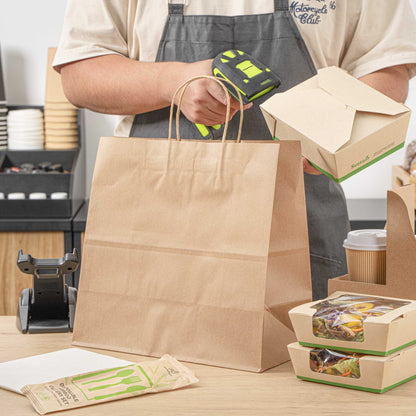 Saving Nature Kraft Paper Retail Bag - with Handles - 12 1/2" x 6 1/4" x 12 1/4" - 100 count box