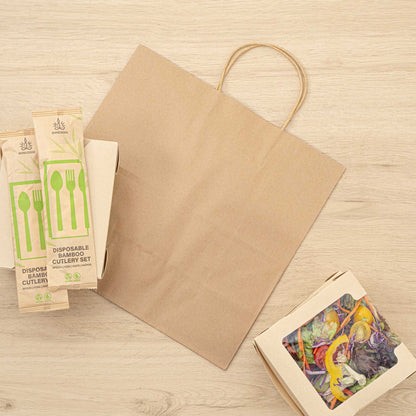 Saving Nature Kraft Paper Retail Bag - with Handles - 12 1/2" x 6 1/4" x 12 1/4" - 100 count box