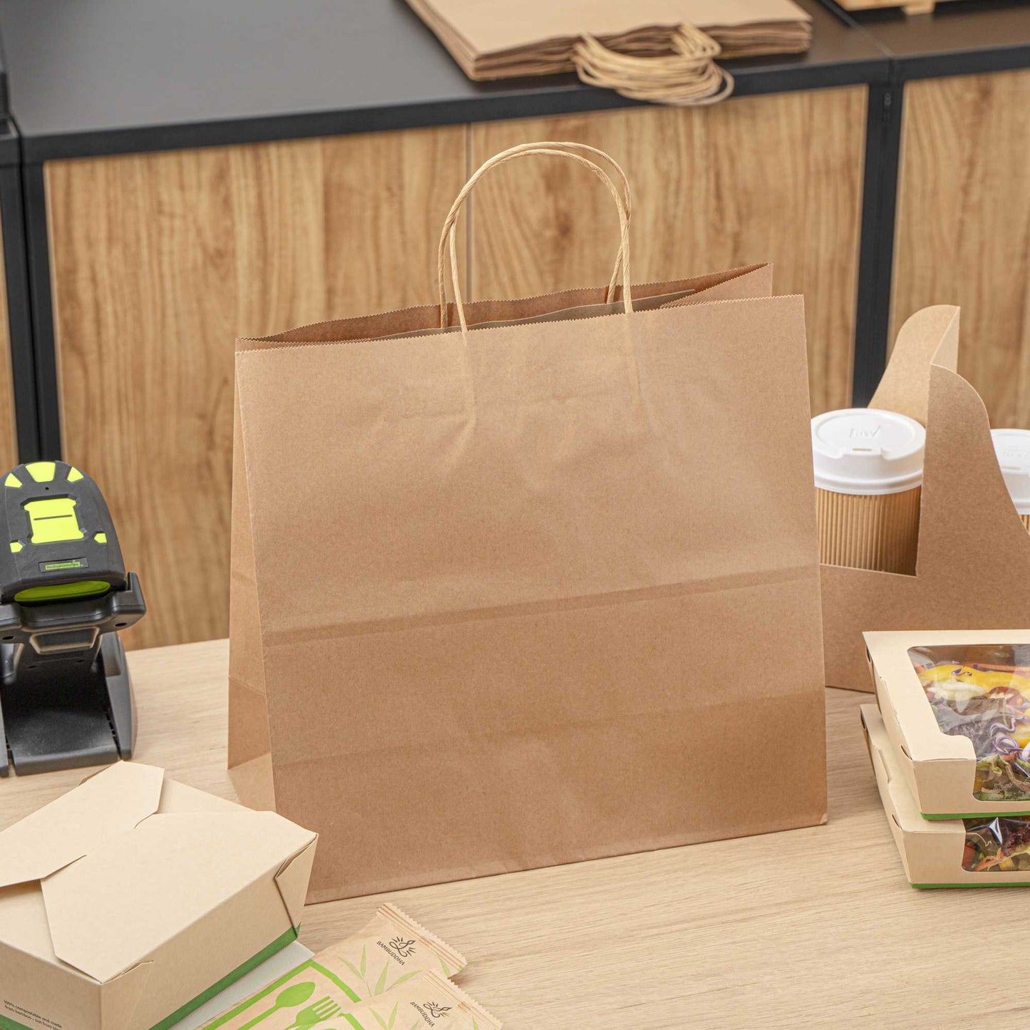 Saving Nature Kraft Paper Retail Bag - with Handles - 12 1/2" x 6 1/4" x 12 1/4" - 100 count box