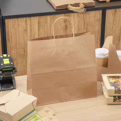 Saving Nature Kraft Paper Retail Bag - with Handles - 12 1/2" x 6 1/4" x 12 1/4" - 100 count box