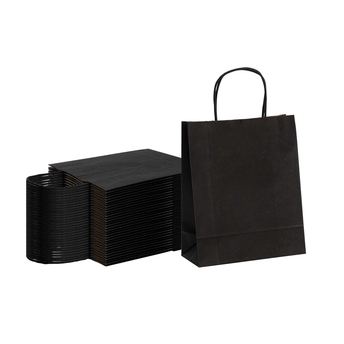 Saving Nature Black Paper Retail Bag - with Handles - 7" x 3 1/4" x 8 1/2" - 100 count box