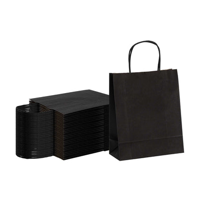 Saving Nature Black Paper Retail Bag - with Handles - 7" x 3 1/4" x 8 1/2" - 100 count box