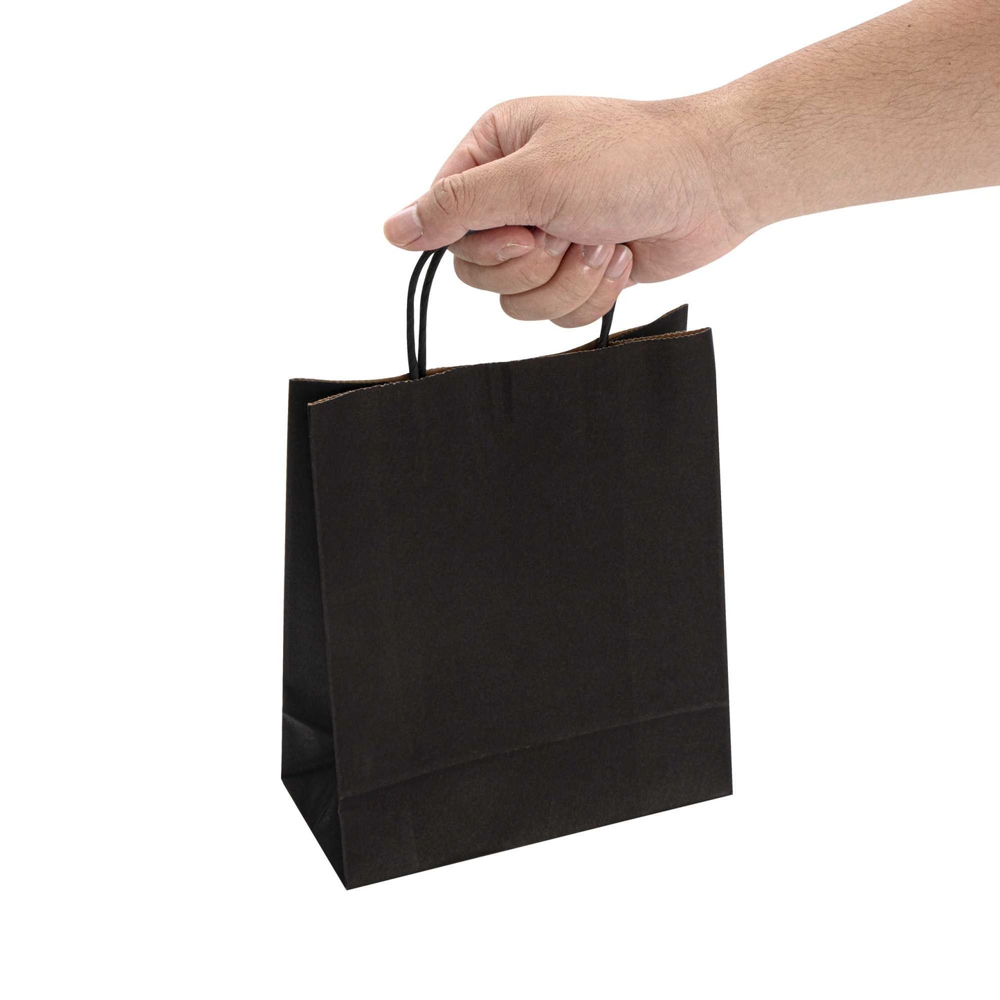 Saving Nature Black Paper Retail Bag - with Handles - 7" x 3 1/4" x 8 1/2" - 100 count box
