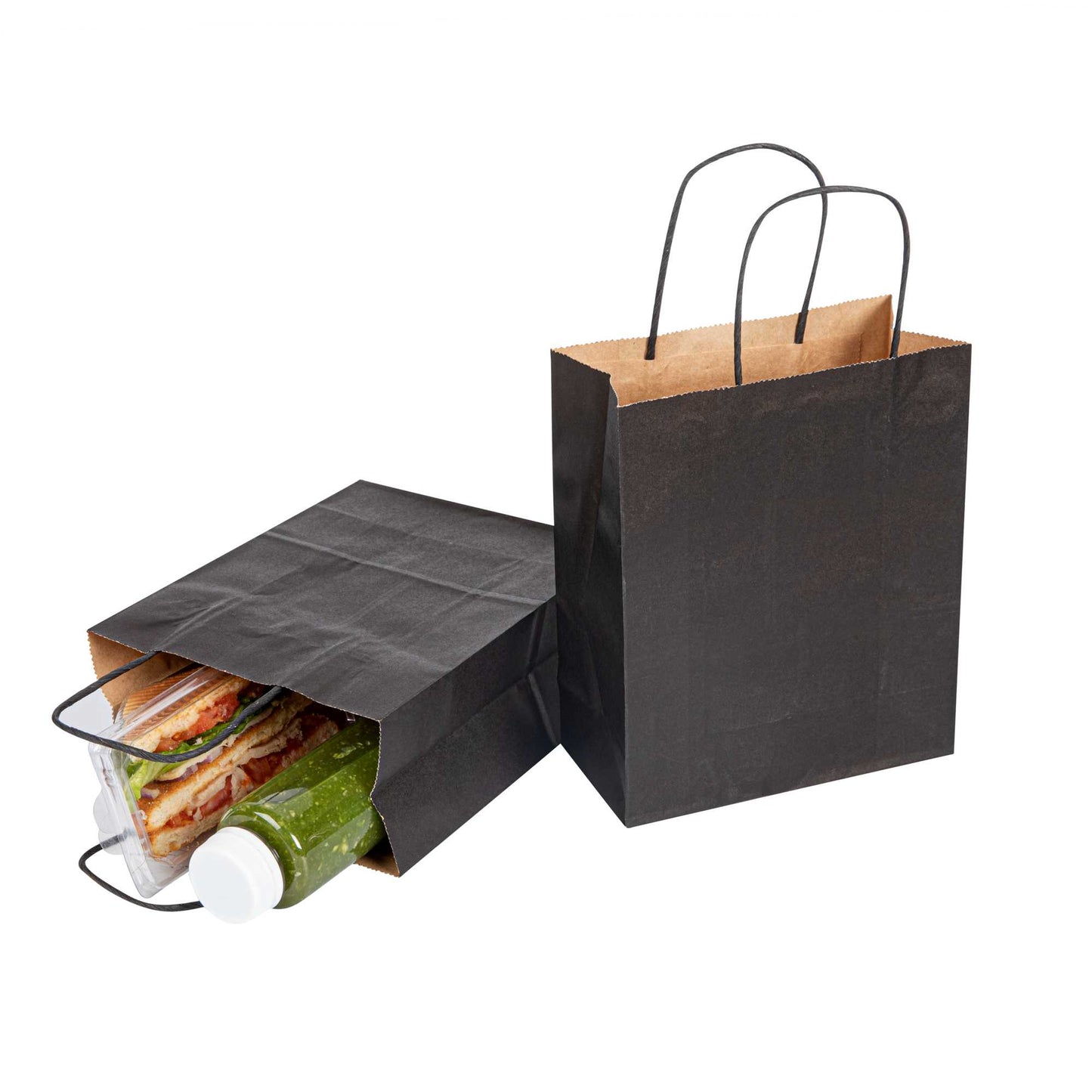 Saving Nature Black Paper Retail Bag - with Handles - 7" x 3 1/4" x 8 1/2" - 100 count box