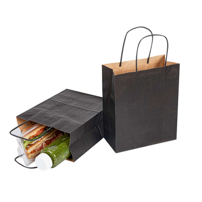 Saving Nature Black Paper Retail Bag - with Handles - 7" x 3 1/4" x 8 1/2" - 100 count box