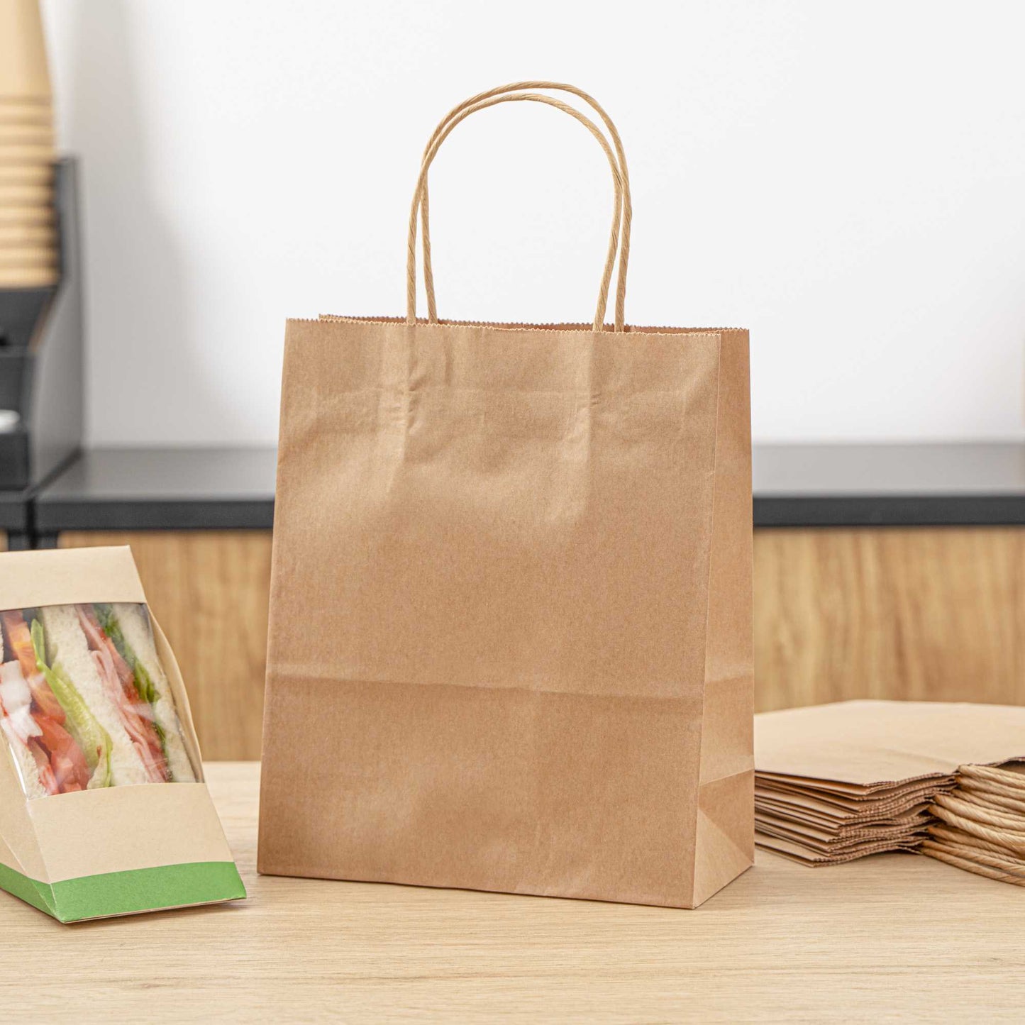 Saving Nature Kraft Paper Retail Bag - with Handles - 7" x 3 1/4" x 8 1/2" - 100 count box