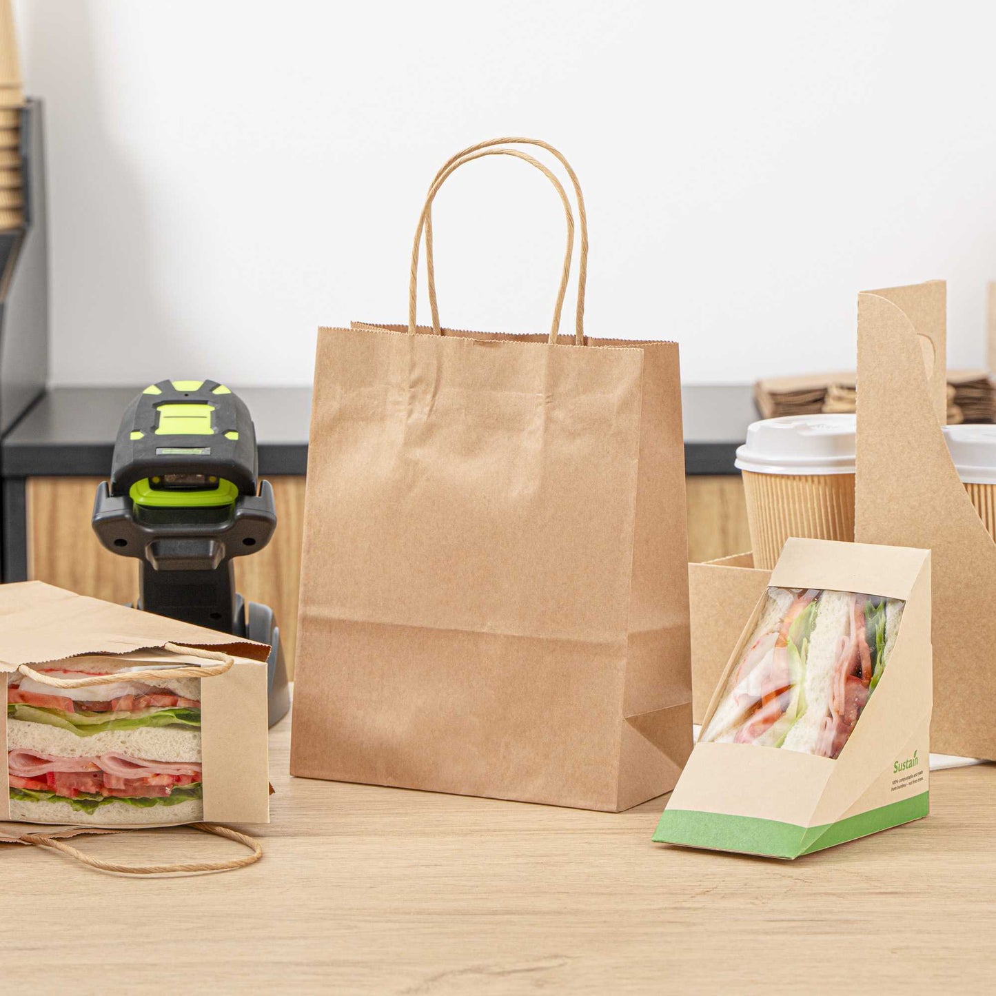 Saving Nature Kraft Paper Retail Bag - with Handles - 7" x 3 1/4" x 8 1/2" - 100 count box