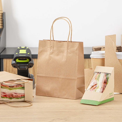 Saving Nature Kraft Paper Retail Bag - with Handles - 7" x 3 1/4" x 8 1/2" - 100 count box