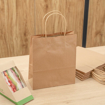 Saving Nature Kraft Paper Retail Bag - with Handles - 7" x 3 1/4" x 8 1/2" - 100 count box