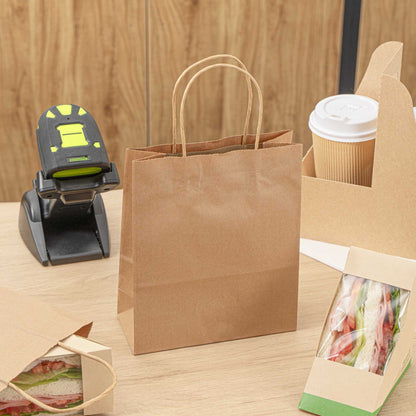 Saving Nature Kraft Paper Retail Bag - with Handles - 7" x 3 1/4" x 8 1/2" - 100 count box