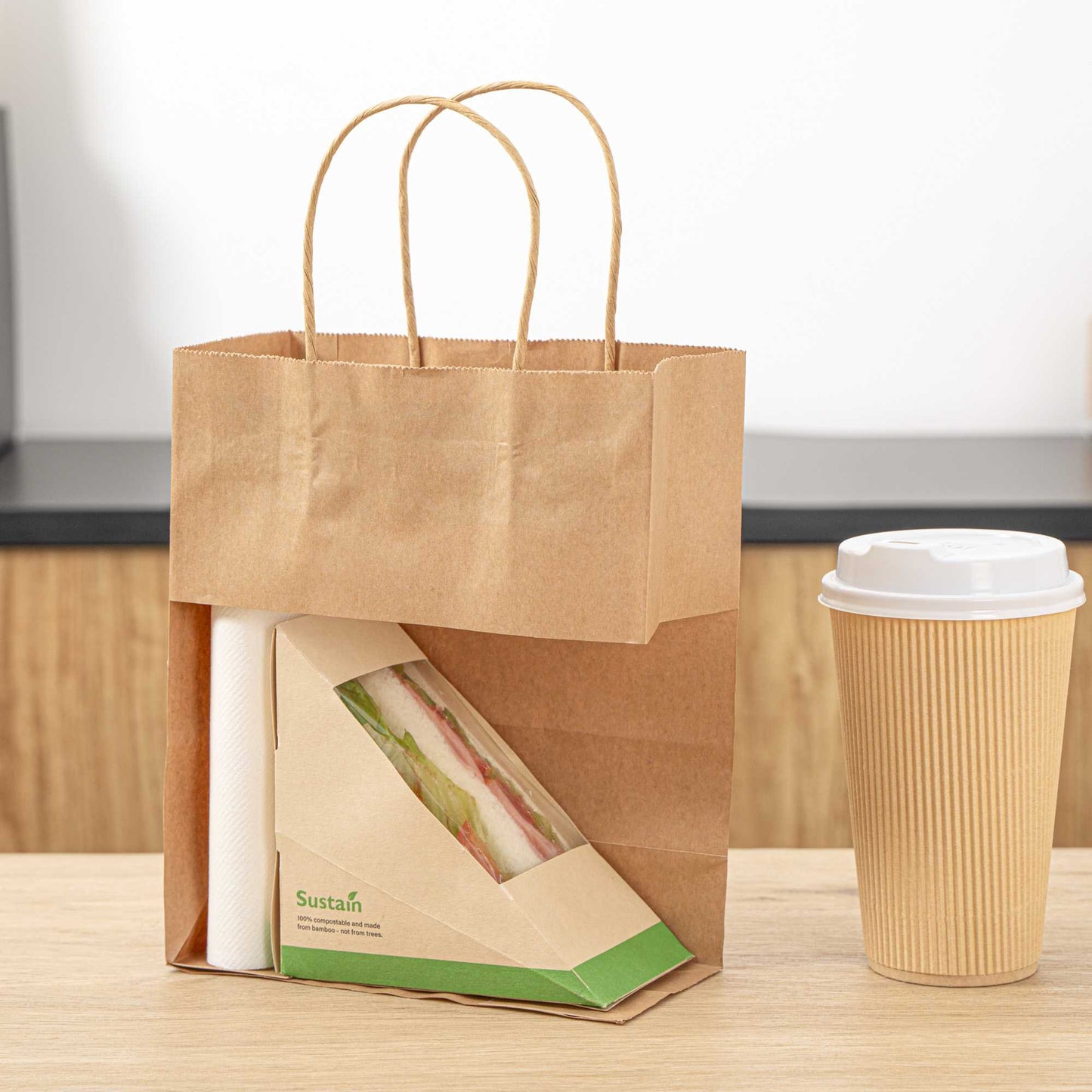 Saving Nature Kraft Paper Retail Bag - with Handles - 7" x 3 1/4" x 8 1/2" - 100 count box