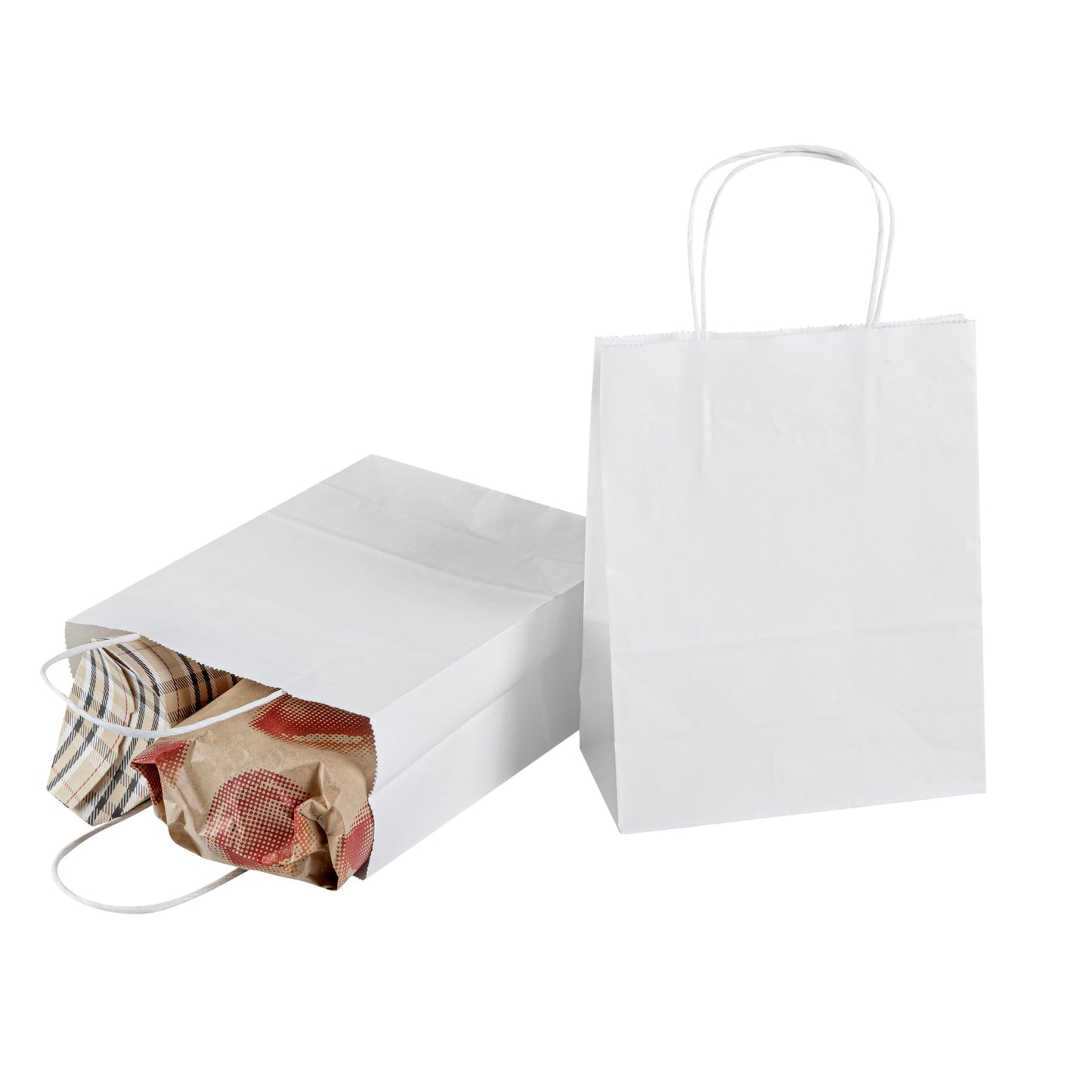 Saving Nature White Paper Retail Bag - with Handles - 7" x 3 1/4" x 8 1/2" - 100 count box