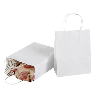 Saving Nature White Paper Retail Bag - with Handles - 7" x 3 1/4" x 8 1/2" - 100 count box