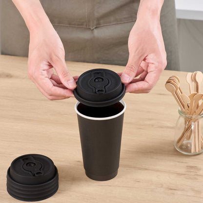 Restpresso Black Plastic 2-in-1 Straw or Sippy Coffee Cup Lid - with Detachable Double Plug, Fits 8, 12, 16 and 20 oz - 500 count box